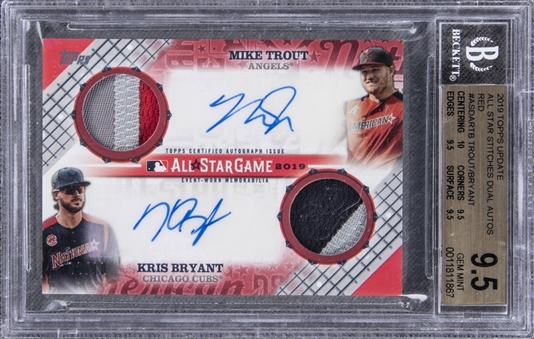 2019 Topps Update All-Star Stitches Dual Autos Red #ASDARTB Mike Trout/Kris Bryant Signed Patch Card (#9/10) - BGS GEM MINT 9.5/BGS 10